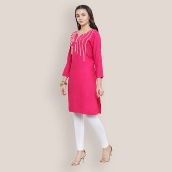 Pink embroidered rayon ethnic-kurtis 4