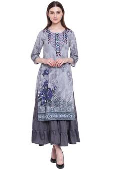 Grey printed silk ethnic-kurtis