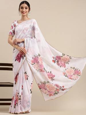 Women'S Georgrtte With Floral Printed Saree  1