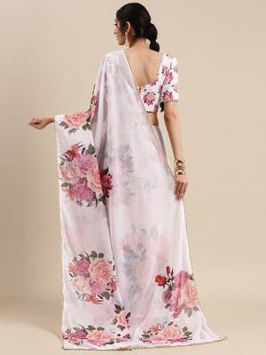 Women'S Georgrtte With Floral Printed Saree  2
