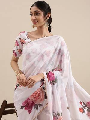 Women'S Georgrtte With Floral Printed Saree  3