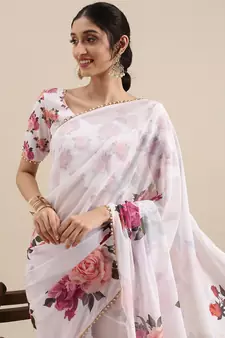 Women'S Georgrtte With Floral Printed Saree 