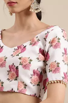 Women'S Georgrtte With Floral Printed Saree 