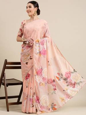 Women'S Georgrtte With Floral Printed Saree  1