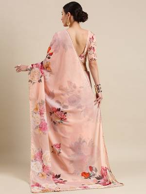 Women'S Georgrtte With Floral Printed Saree  2