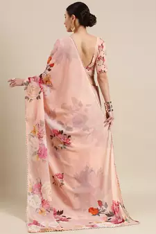 Women'S Georgrtte With Floral Printed Saree 