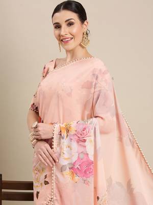 Women'S Georgrtte With Floral Printed Saree  3