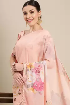 Women'S Georgrtte With Floral Printed Saree 
