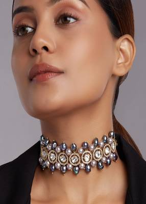 Micron Gold Plated Choker With Grey Fresh Water Pearls 1