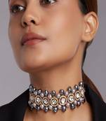 Micron Gold Plated Choker With Grey Fresh Water Pearls