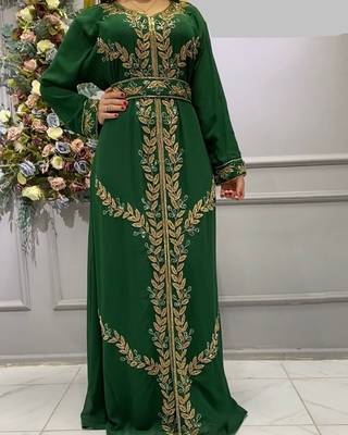  green Zari Stone Work Georgette Islamic Style Beads Embedded Partywear Kaftan Long Gown Evening wear Dubai kaftan 4
