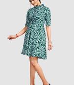 Green printed crepe short-dresses