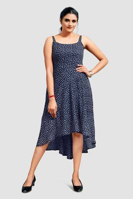Blue printed crepe short-dresses 1