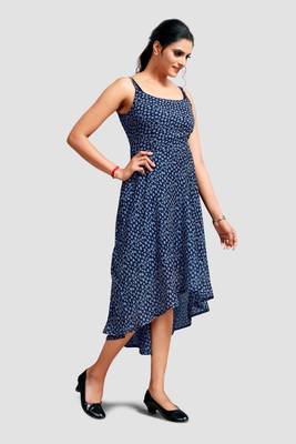 Blue printed crepe short-dresses 3