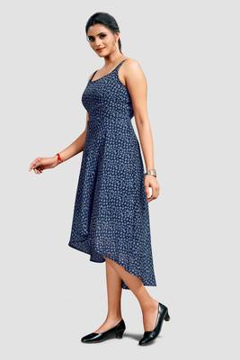 Blue printed crepe short-dresses 4