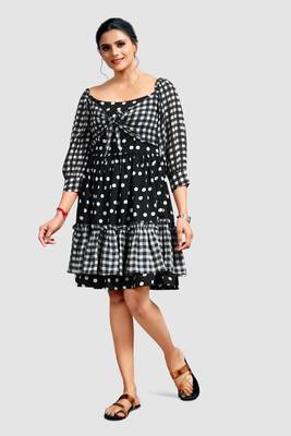 Black printed crepe short-dresses 1