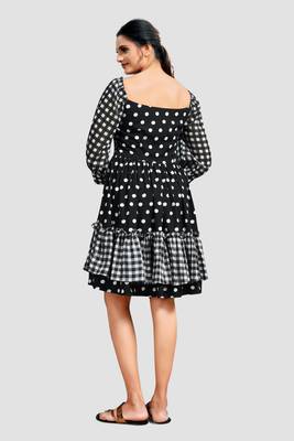 Black printed crepe short-dresses 2