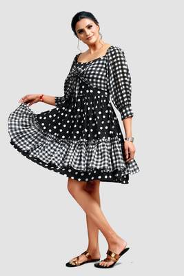 Black printed crepe short-dresses 3