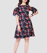 Navy-blue printed crepe short-dresses