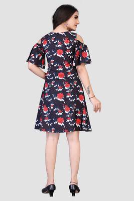 Navy-blue printed crepe short-dresses 2