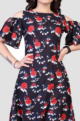 Navy-blue printed crepe short-dresses 3