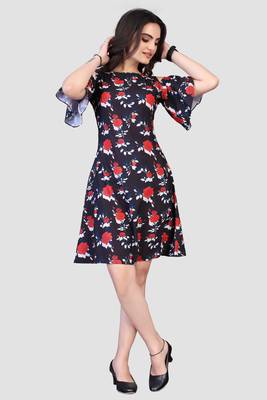 Navy-blue printed crepe short-dresses 4