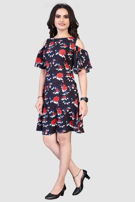 Navy-blue printed crepe short-dresses 5