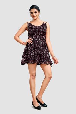 Black printed crepe short-dresses 1