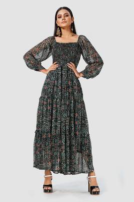 Black printed crepe short-dresses 1