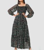 Black printed crepe short-dresses