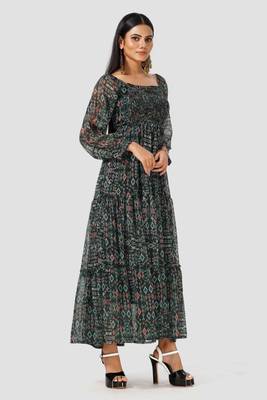 Black printed crepe short-dresses 3