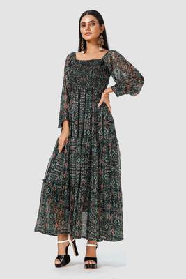 Black printed crepe short-dresses 5