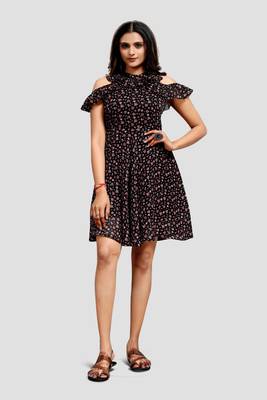 Black printed crepe short-dresses 1