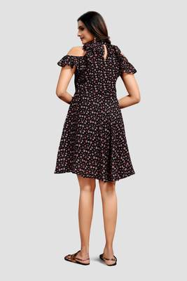 Black printed crepe short-dresses 2