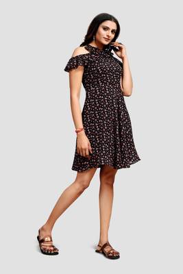 Black printed crepe short-dresses 3