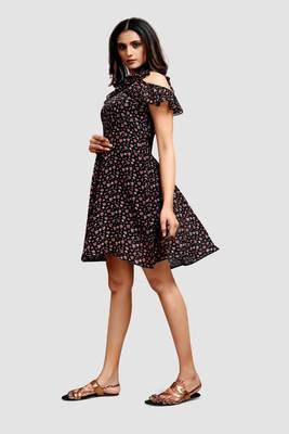 Black printed crepe short-dresses 4