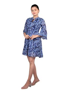Navy-blue printed crepe short-dresses 1