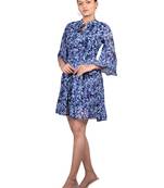 Navy-blue printed crepe short-dresses