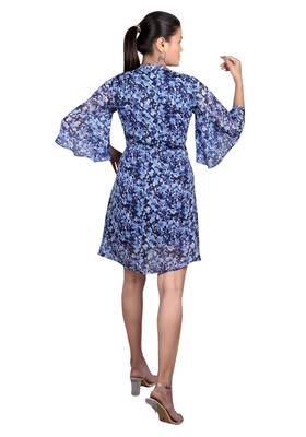 Navy-blue printed crepe short-dresses 2