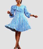 Blue printed crepe short-dresses