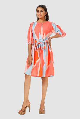 Orange printed crepe short-dresses 1