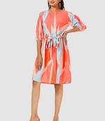 Orange printed crepe short-dresses