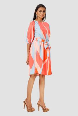 Orange printed crepe short-dresses 3