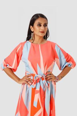 Orange printed crepe short-dresses 4