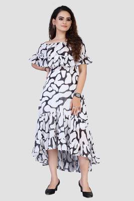 White printed crepe short-dresses 1