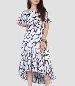 White printed crepe short-dresses