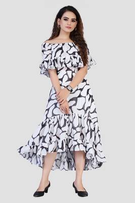 White printed crepe short-dresses 3