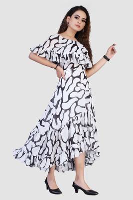 White printed crepe short-dresses 4