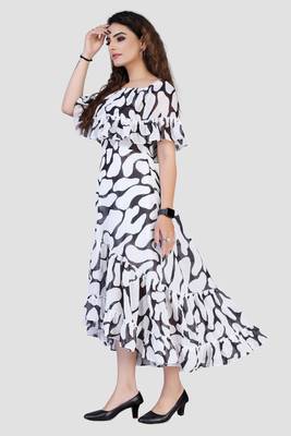 White printed crepe short-dresses 5