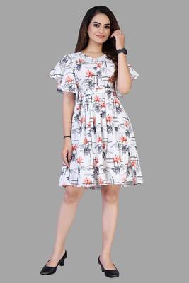White printed crepe short-dresses 1